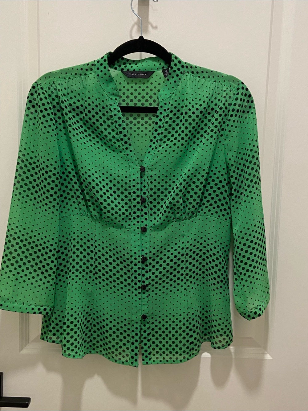 Investments Green Polka Dot Button-Up Blouse